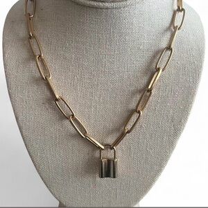 Chunky Gold Necklace with Lock Pendant